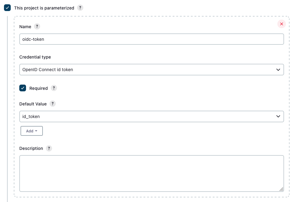 Job parameter settings for OIDC token